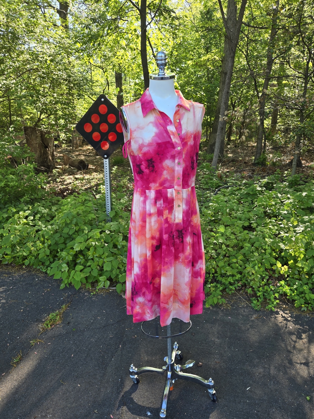 Calvin Klein Pink and Cream Tie-Dye Collared Midi Dress